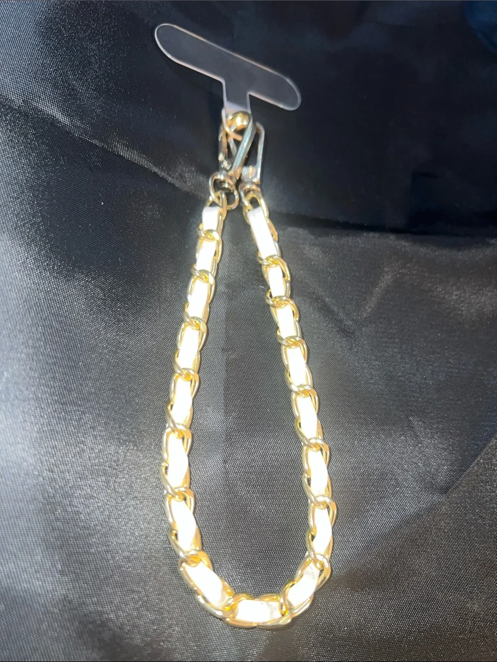 NWOT Universal Phone Wristlet Golden Chain With Faux white leather 12.5in